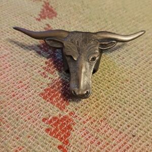 Bronze Bull Head Scarf Slide, Antique, Western, Cowboys, Cowgirls